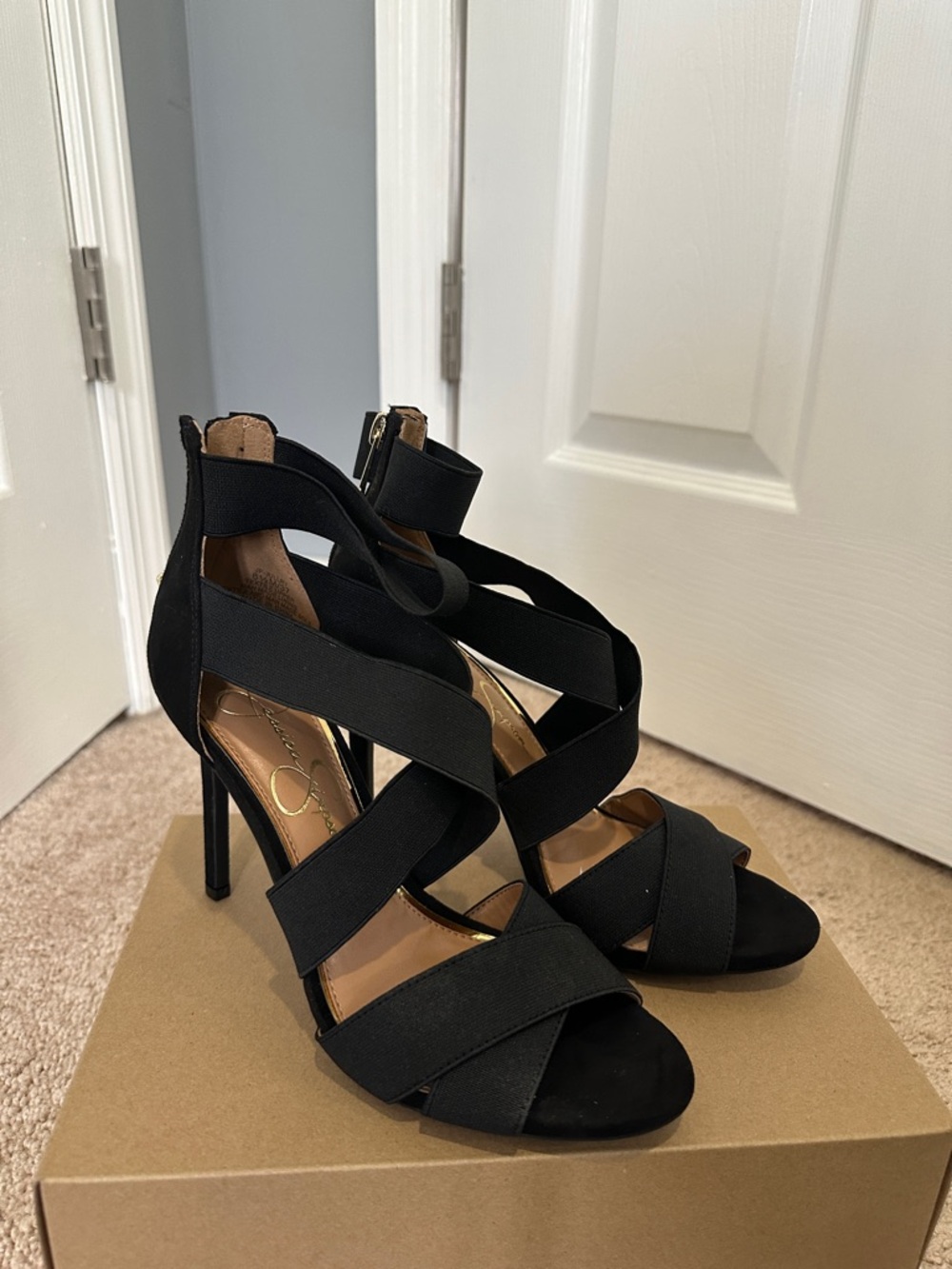 Jessica Simpson Black Strappy Crisscross High Heels